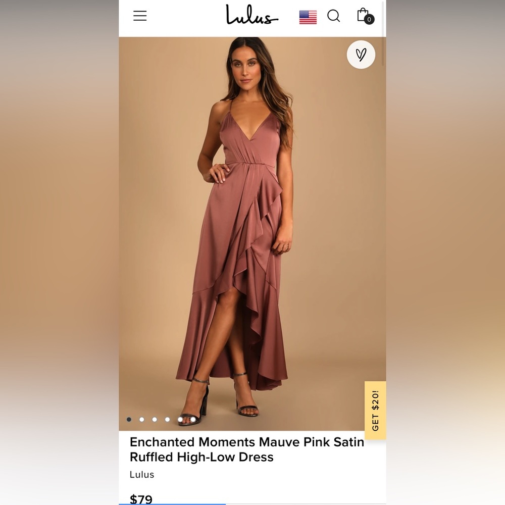 Lulus Enchanted Moments Mauve Pink Satin Ruffled High-Low Dress. XS